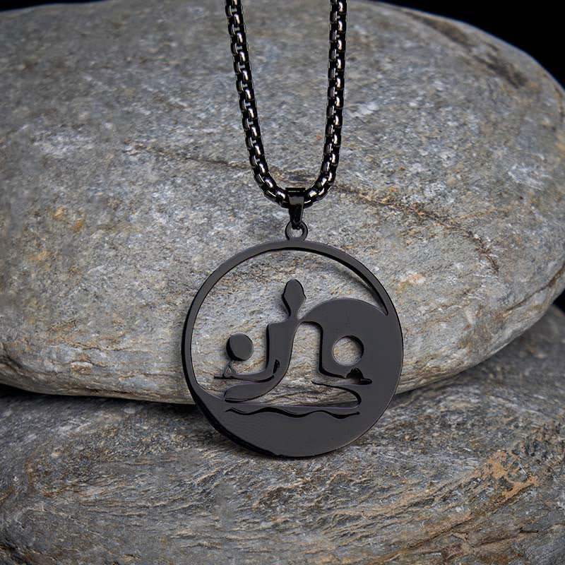 Yin Yang Buddha Figure Hollow Design Stainless Steel Balance Necklace Pendant