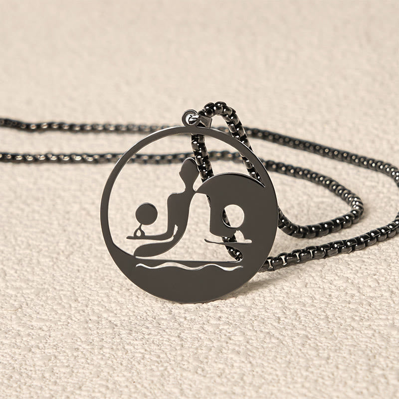 Yin Yang Buddha Figure Hollow Design Stainless Steel Balance Necklace Pendant