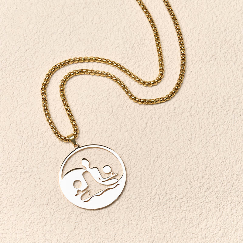 Yin Yang Buddha Figure Hollow Design Stainless Steel Balance Necklace Pendant