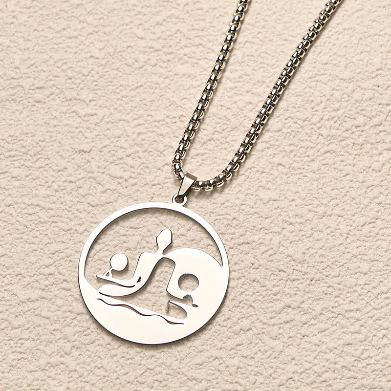 Yin Yang Buddha Figure Hollow Design Stainless Steel Balance Necklace Pendant