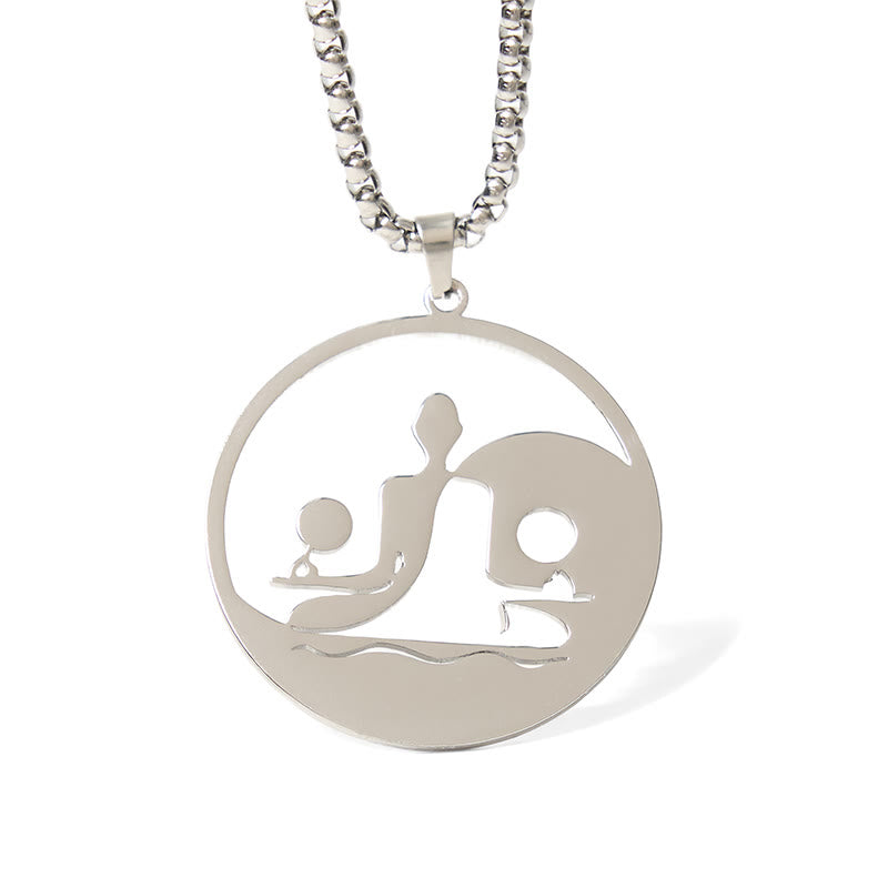 Yin Yang Buddha Figure Hollow Design Stainless Steel Balance Necklace Pendant