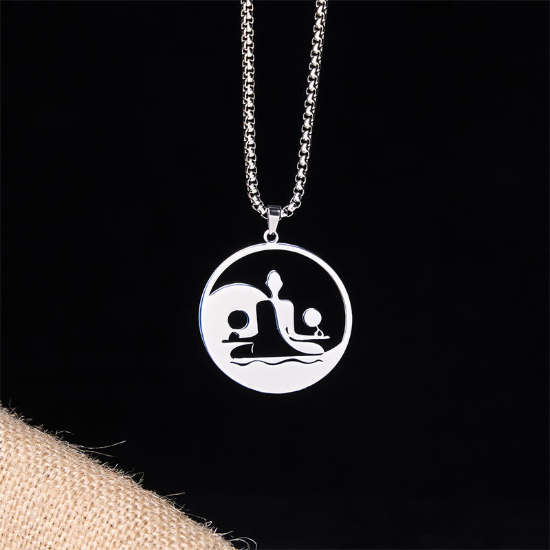 Yin Yang Buddha Figure Hollow Design Stainless Steel Balance Necklace Pendant
