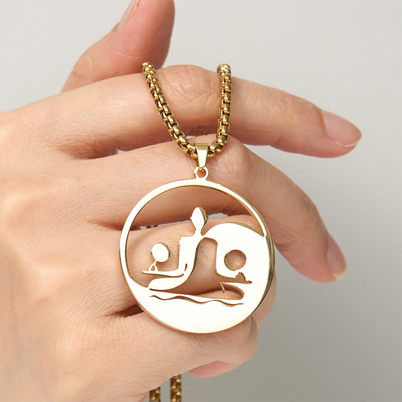 Yin Yang Buddha Figure Hollow Design Stainless Steel Balance Necklace Pendant
