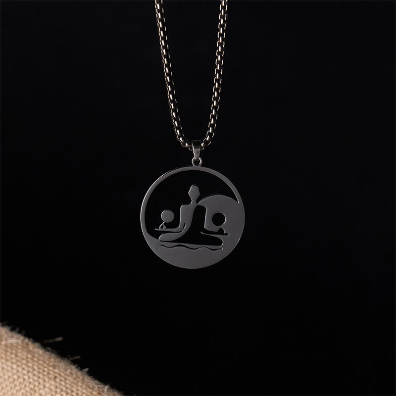 Yin Yang Buddha Figure Hollow Design Stainless Steel Balance Necklace Pendant