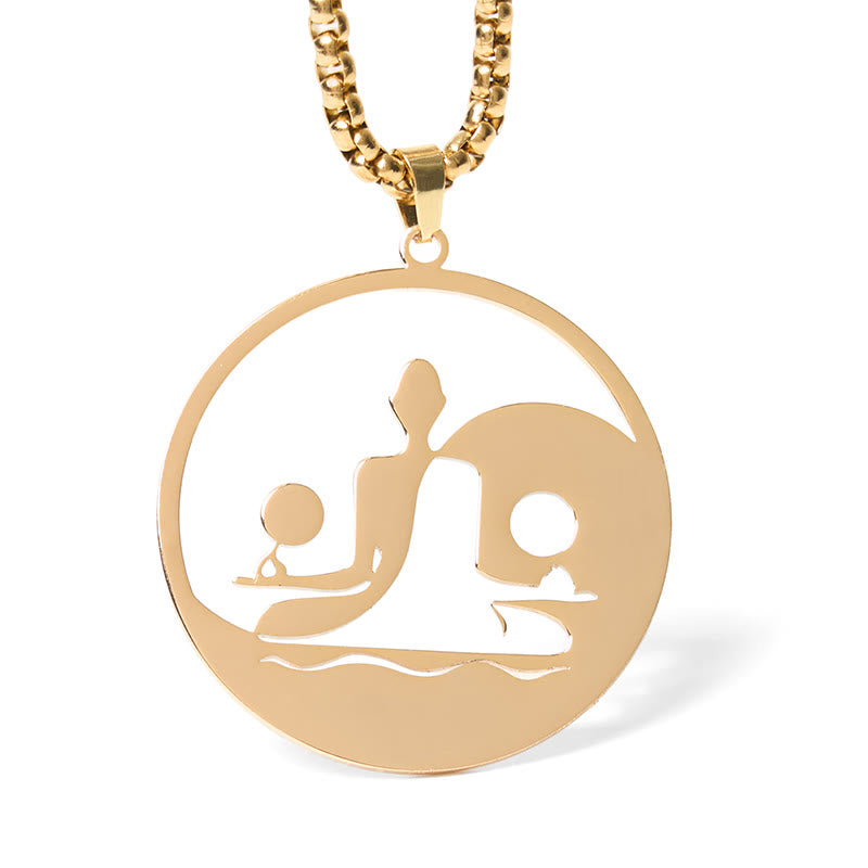 Yin Yang Buddha Figure Hollow Design Stainless Steel Balance Necklace Pendant