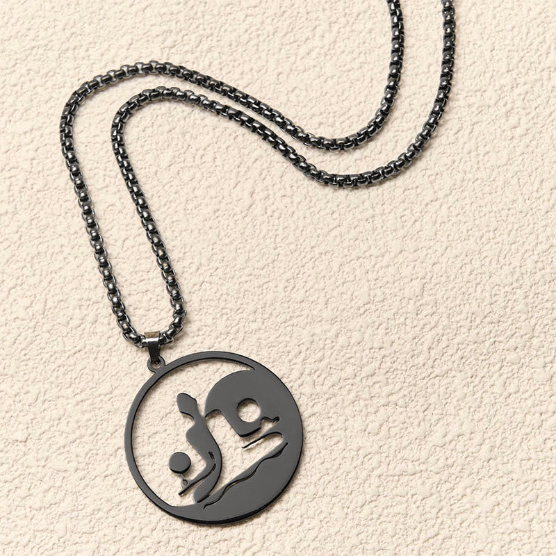 Yin Yang Buddha Figure Hollow Design Stainless Steel Balance Necklace Pendant