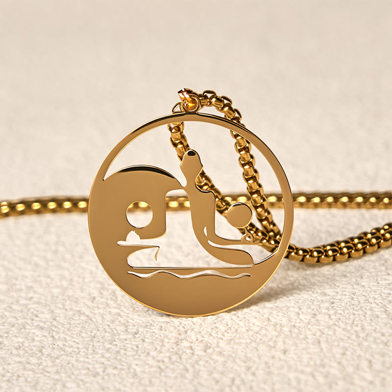 Yin Yang Buddha Figure Hollow Design Stainless Steel Balance Necklace Pendant