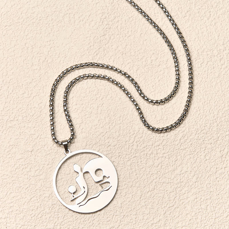 Yin Yang Buddha Figure Hollow Design Stainless Steel Balance Necklace Pendant
