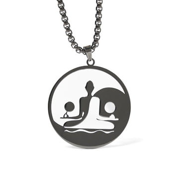 Yin Yang Buddha Figure Hollow Design Stainless Steel Balance Necklace Pendant