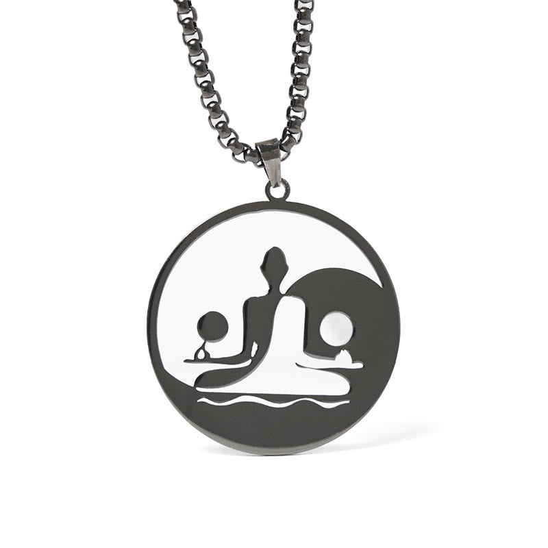 Yin Yang Buddha Figure Hollow Design Stainless Steel Balance Necklace Pendant