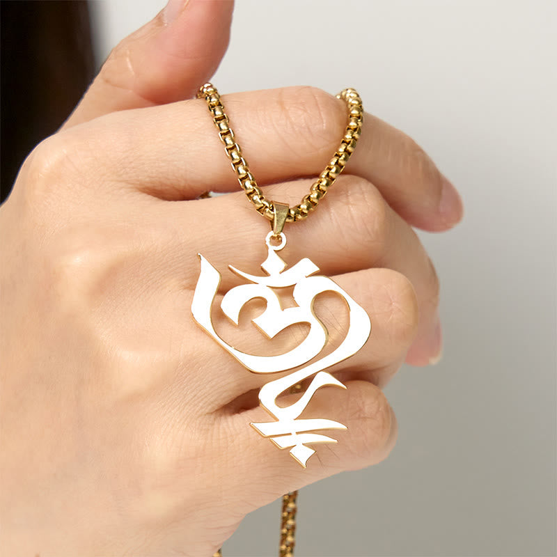 Vintage OM Symbol geometry Design Stainless Steel Connection Necklace Pendant