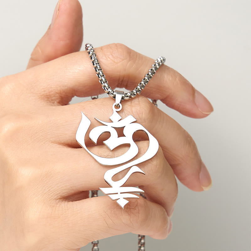 Vintage OM Symbol geometry Design Stainless Steel Connection Necklace Pendant