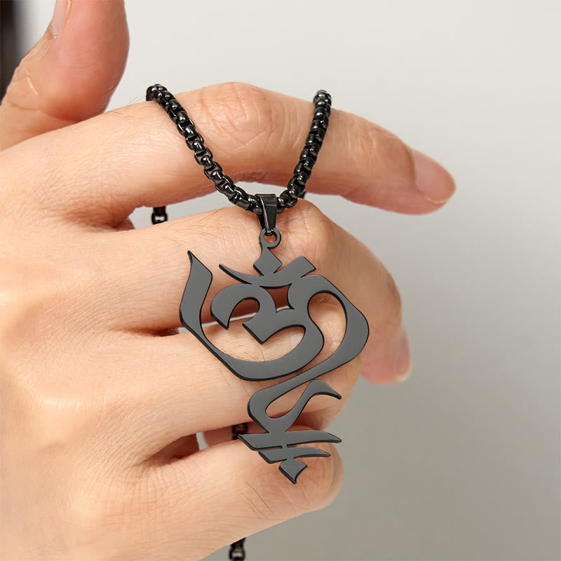 Vintage OM Symbol geometry Design Stainless Steel Connection Necklace Pendant