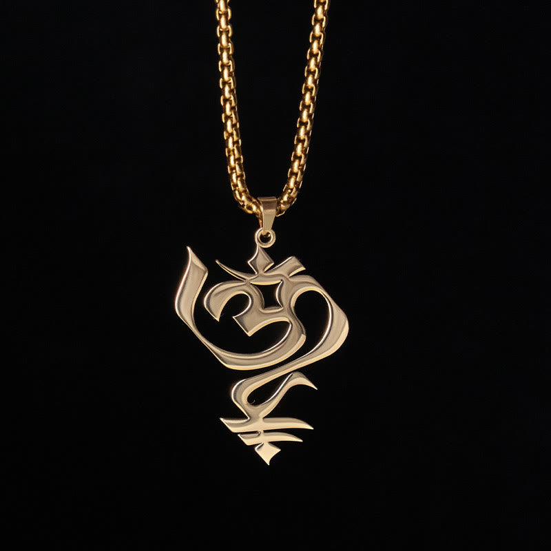 Vintage OM Symbol geometry Design Stainless Steel Connection Necklace Pendant