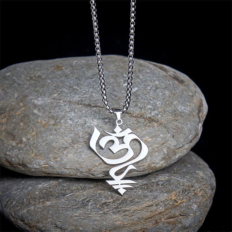 Vintage OM Symbol geometry Design Stainless Steel Connection Necklace Pendant
