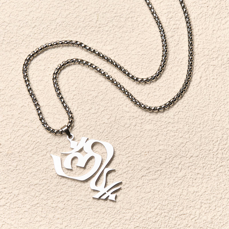 Vintage OM Symbol geometry Design Stainless Steel Connection Necklace Pendant