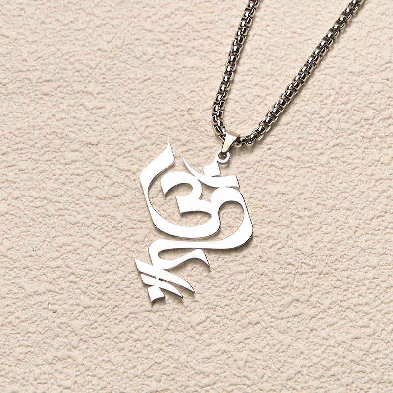 Vintage OM Symbol geometry Design Stainless Steel Connection Necklace Pendant