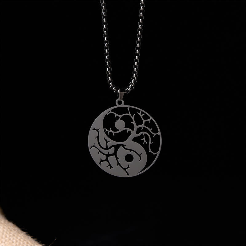 Branches Hollow Yin Yang Design Stainless Steel Balance Necklace Pendant