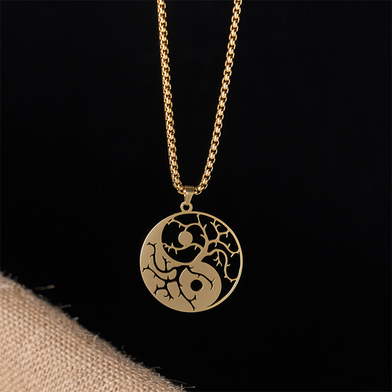 Branches Hollow Yin Yang Design Stainless Steel Balance Necklace Pendant