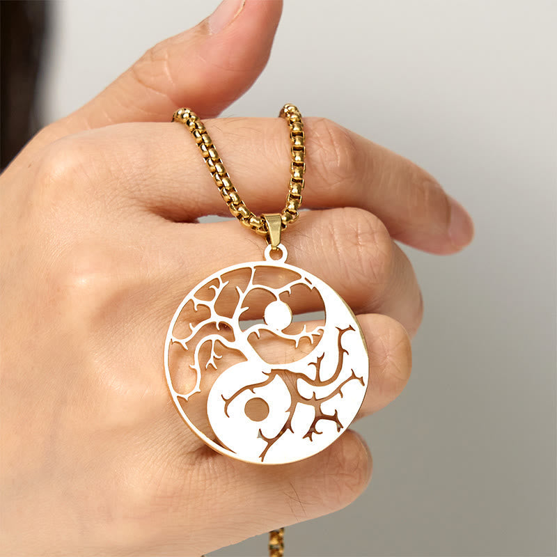 Branches Hollow Yin Yang Design Stainless Steel Balance Necklace Pendant