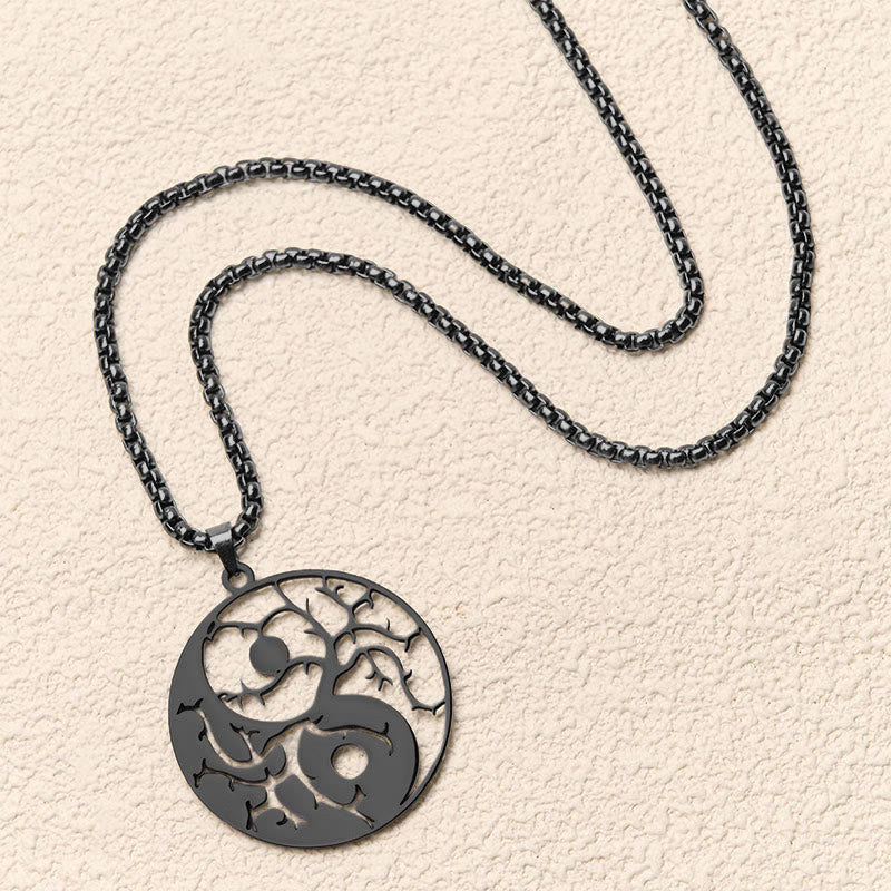 Branches Hollow Yin Yang Design Stainless Steel Balance Necklace Pendant