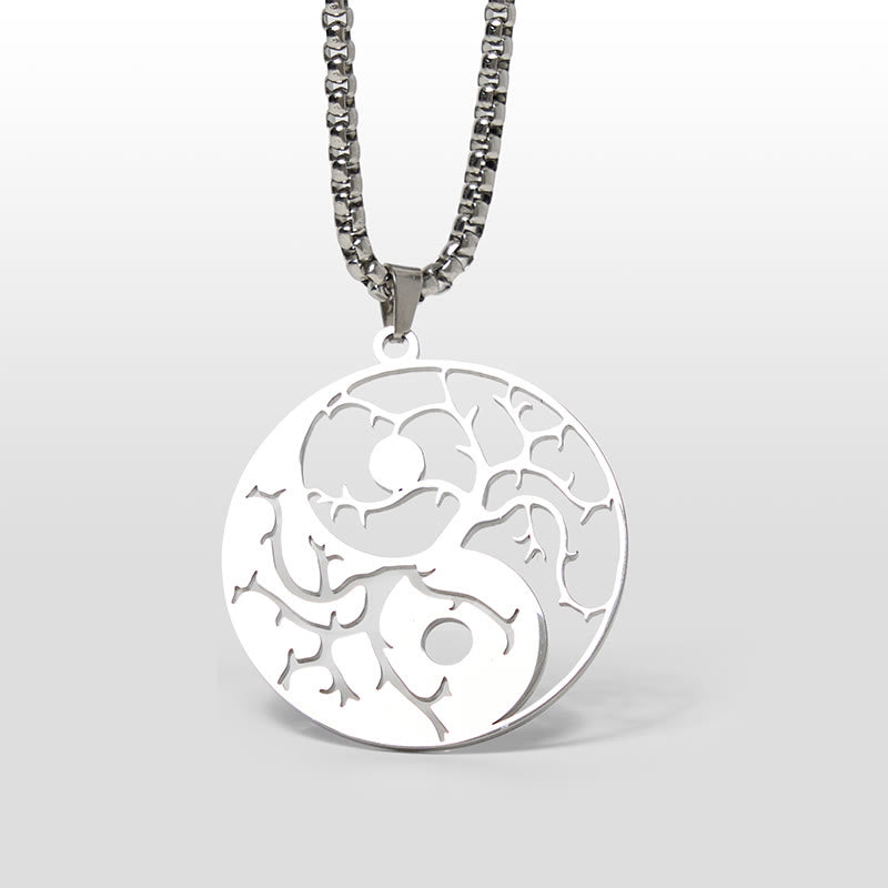 Branches Hollow Yin Yang Design Stainless Steel Balance Necklace Pendant