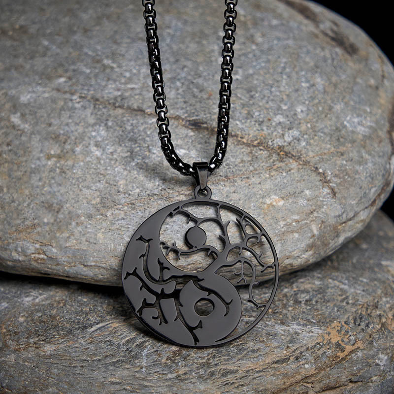 Branches Hollow Yin Yang Design Stainless Steel Balance Necklace Pendant