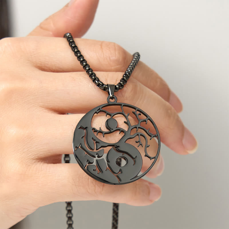 Branches Hollow Yin Yang Design Stainless Steel Balance Necklace Pendant