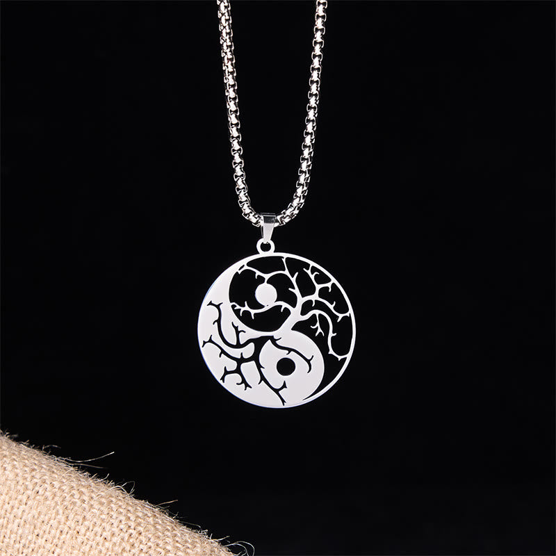 Branches Hollow Yin Yang Design Stainless Steel Balance Necklace Pendant