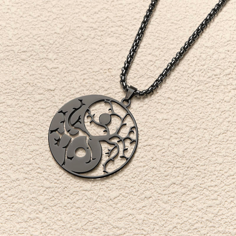 Branches Hollow Yin Yang Design Stainless Steel Balance Necklace Pendant