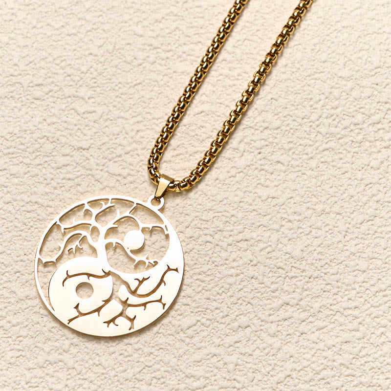Branches Hollow Yin Yang Design Stainless Steel Balance Necklace Pendant