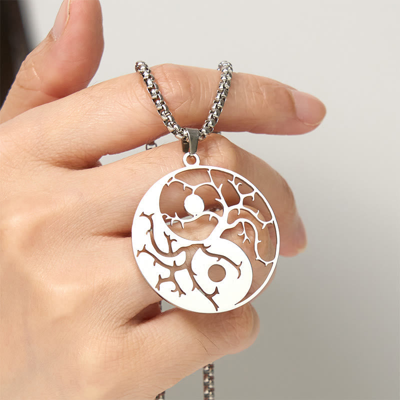 Branches Hollow Yin Yang Design Stainless Steel Balance Necklace Pendant