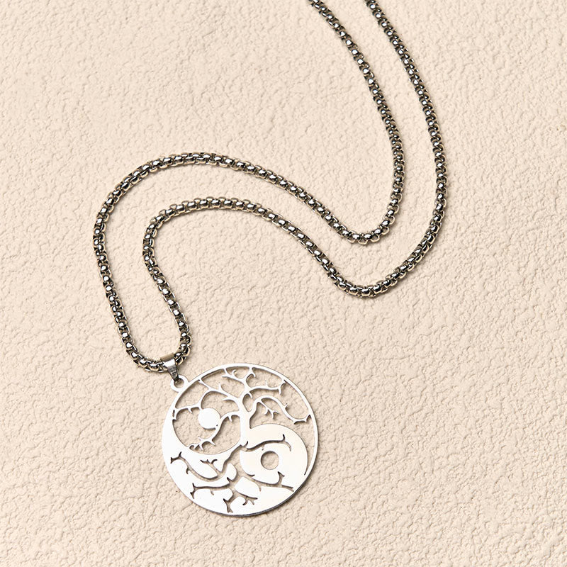 Branches Hollow Yin Yang Design Stainless Steel Balance Necklace Pendant