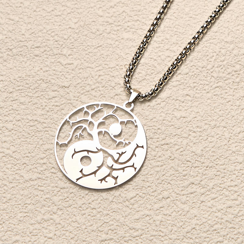Branches Hollow Yin Yang Design Stainless Steel Balance Necklace Pendant