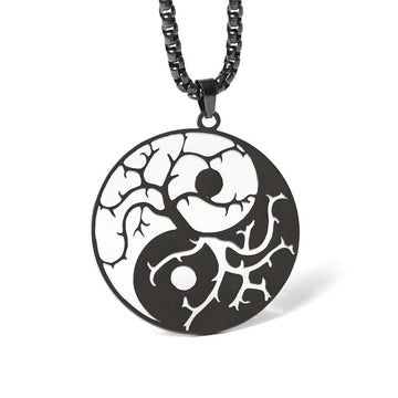 Branches Hollow Yin Yang Design Stainless Steel Balance Necklace Pendant