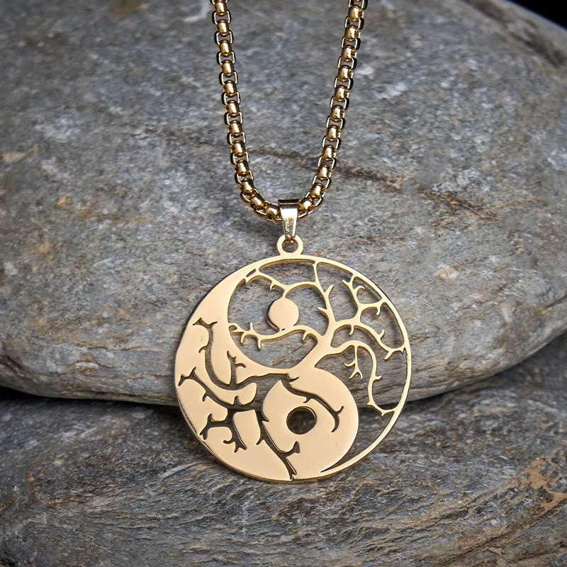 Branches Hollow Yin Yang Design Stainless Steel Balance Necklace Pendant