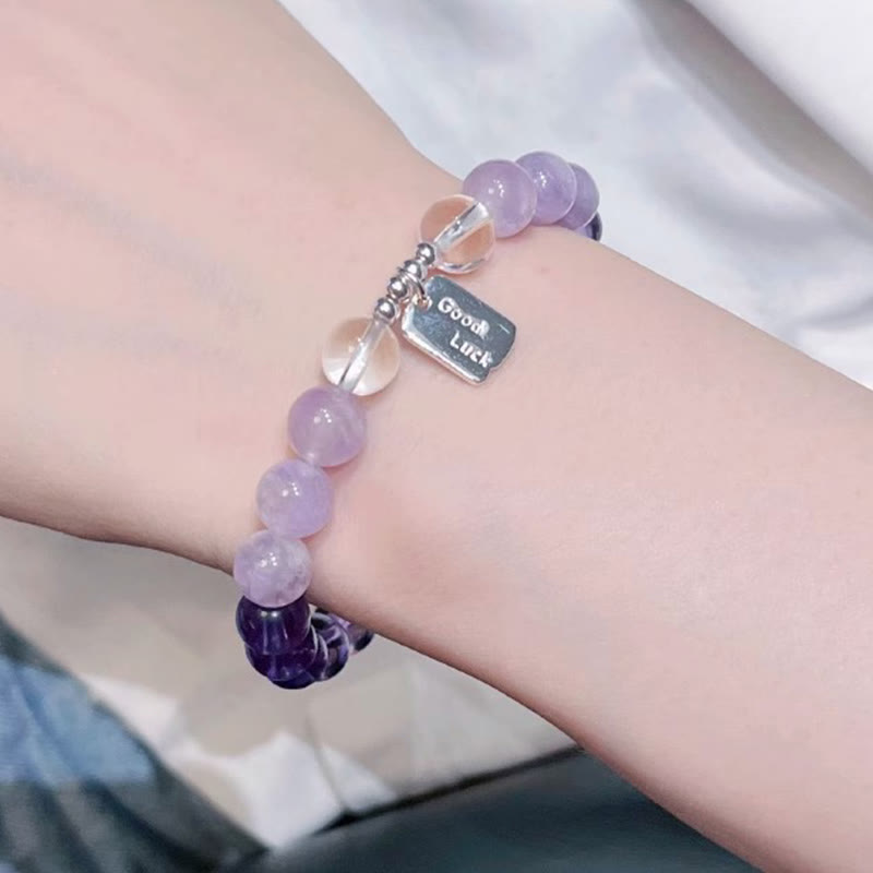 Natural Strawberry Quartz & Lotus Beaded Gemstone Bracelet with Amethyst or Rose Quartz