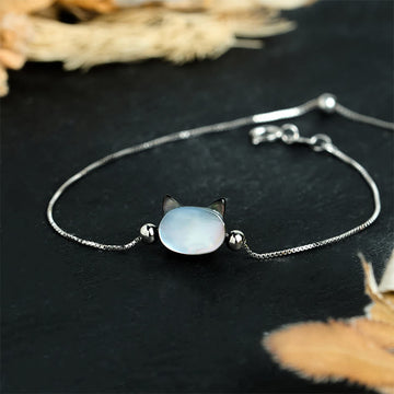 925 Sterling Silver Tridacna Cat Head Chain Bracelet – Adjustable