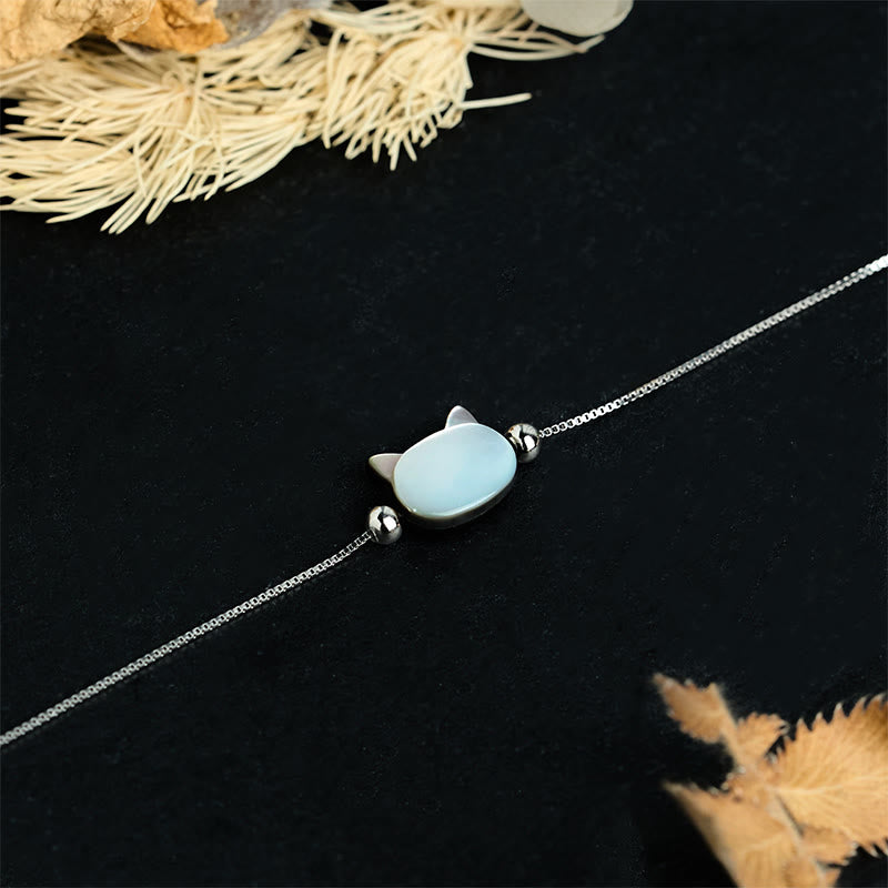 925 Sterling Silver Tridacna Cat Head Chain Bracelet – Adjustable