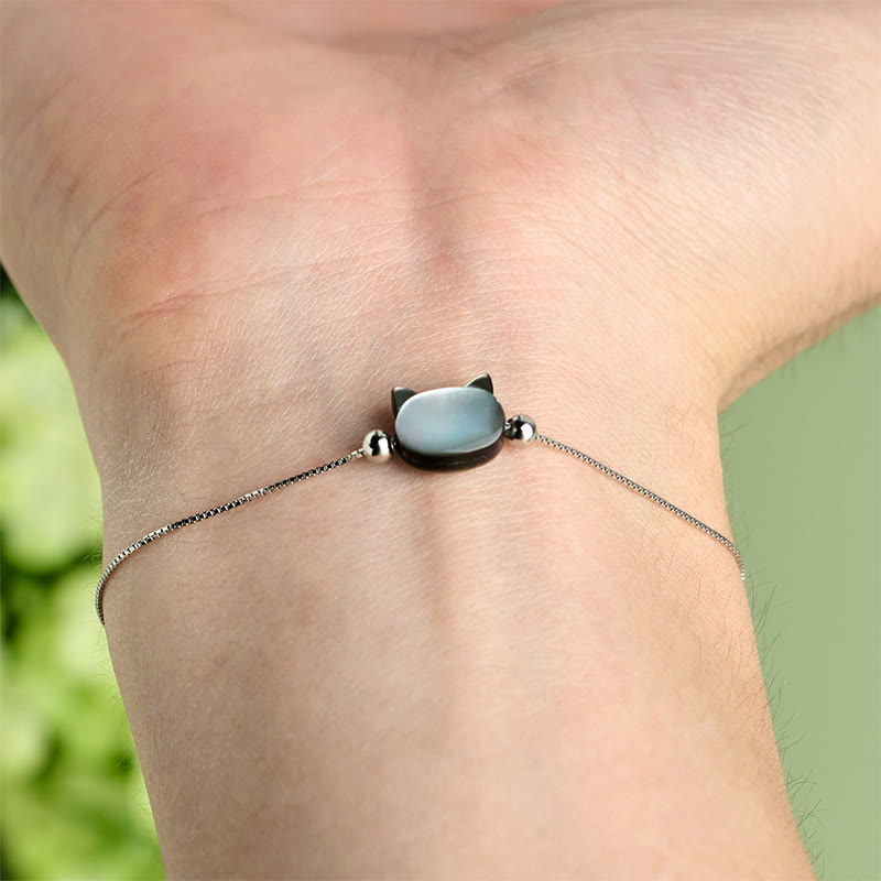 925 Sterling Silver Tridacna Cat Head Chain Bracelet – Adjustable