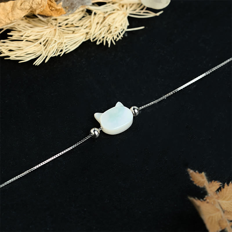 925 Sterling Silver Tridacna Cat Head Chain Bracelet – Adjustable