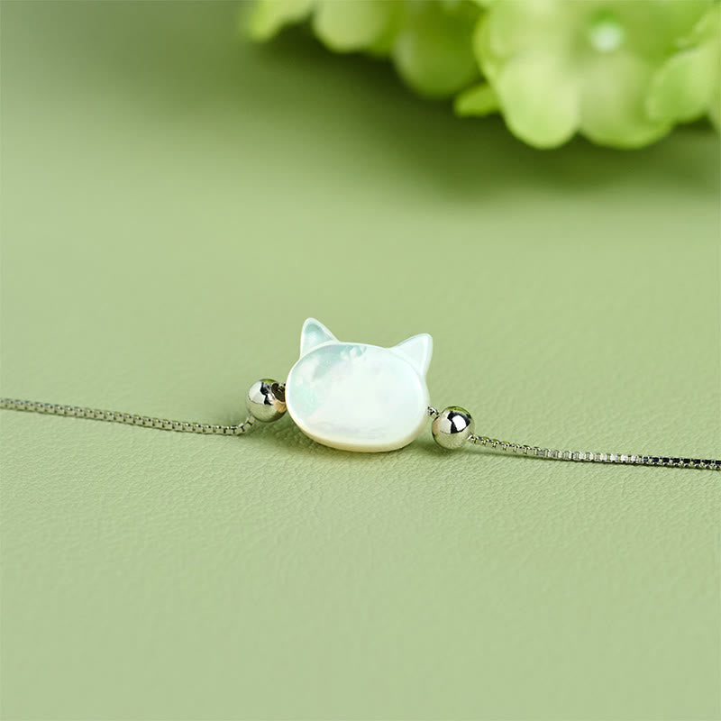 925 Sterling Silver Tridacna Cat Head Chain Bracelet – Adjustable
