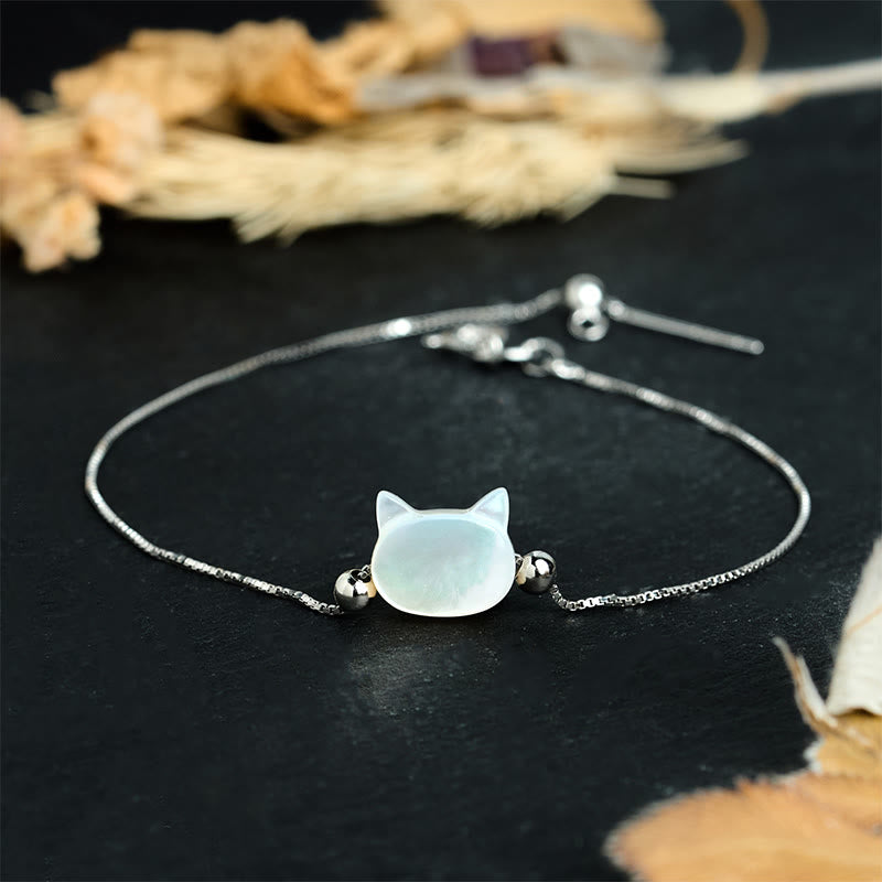 925 Sterling Silver Tridacna Cat Head Chain Bracelet – Adjustable