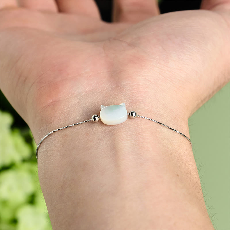 925 Sterling Silver Tridacna Cat Head Chain Bracelet – Adjustable