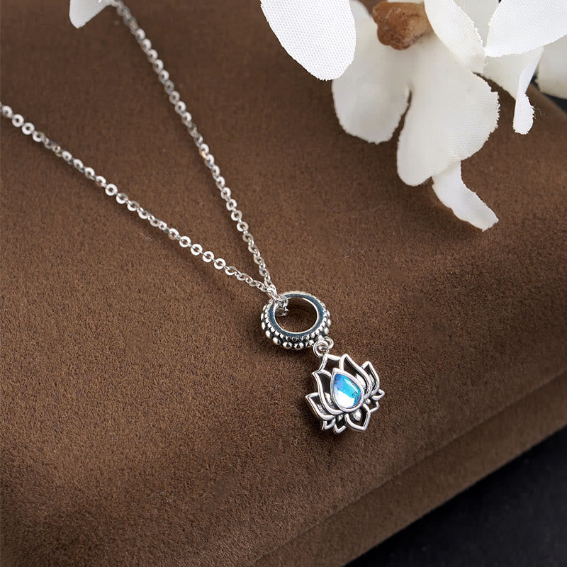 925 Sterling Silver Lotus Design Moonstone Healing Necklace Pendant