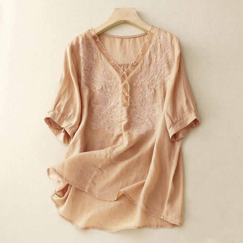 V-Neck Butterfly Women's Half Sleeve Shirt