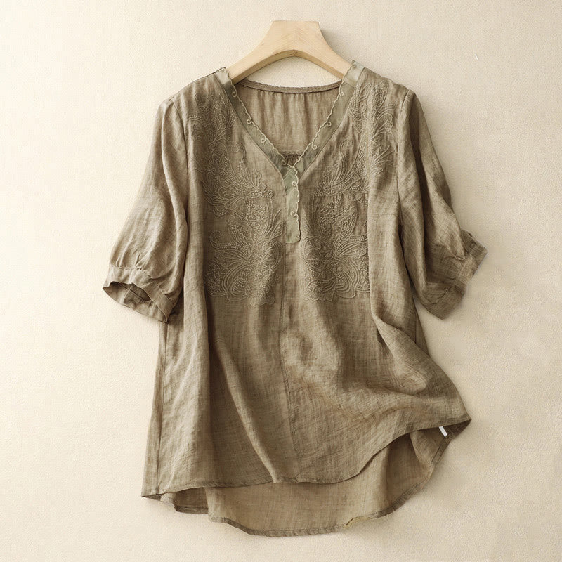 V-Neck Butterfly Women's Half Sleeve Shirt