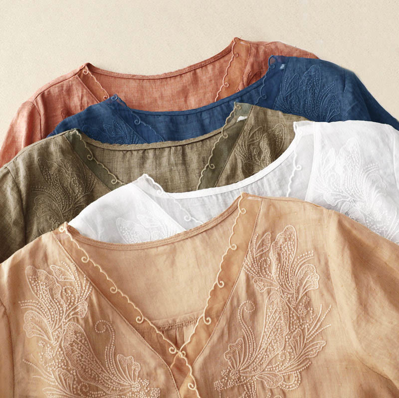 V-Neck Butterfly Women's Half Sleeve Shirt