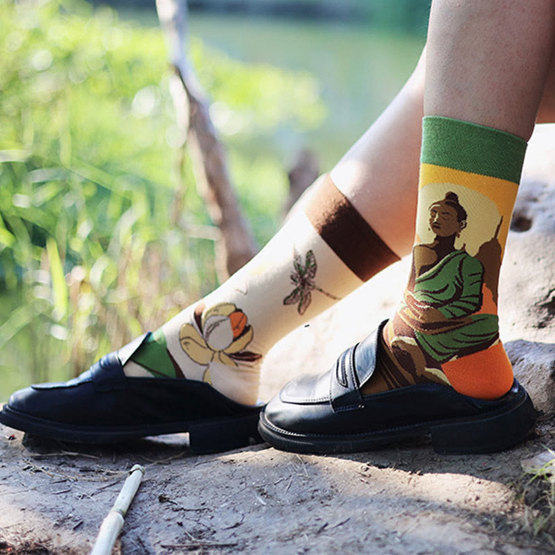"Be Here Now" Casual Buddha Lotus Dragonfly Women's Socks Includes Gift Message Card