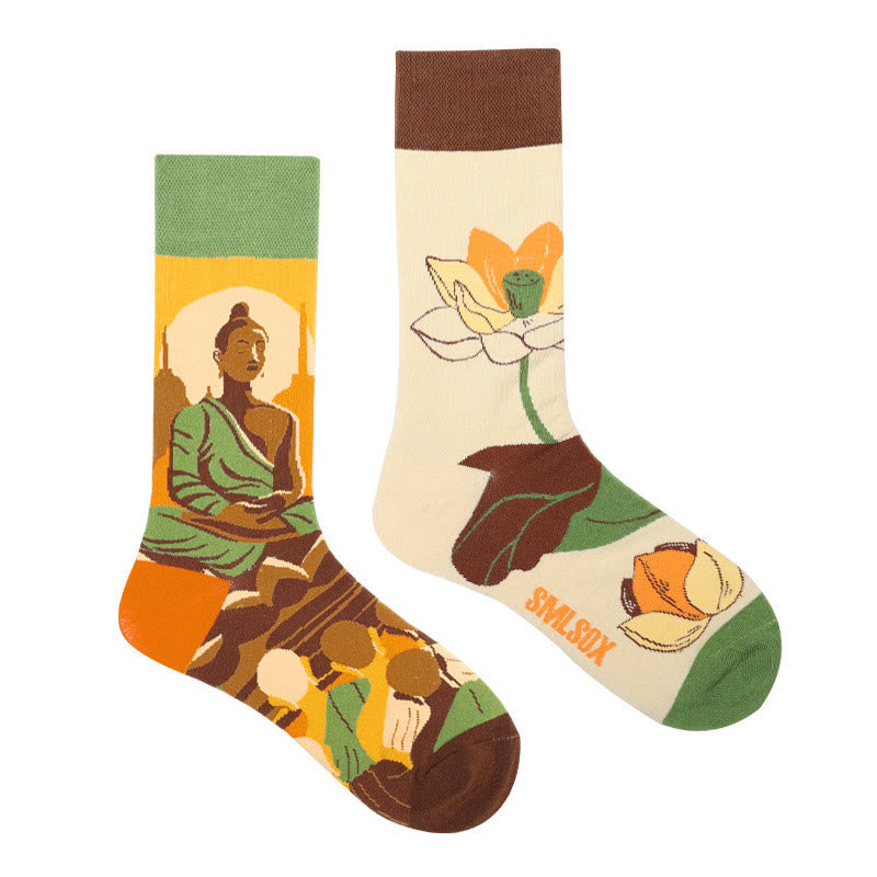 "Be Here Now" Casual Buddha Lotus Dragonfly Women's Socks Includes Gift Message Card